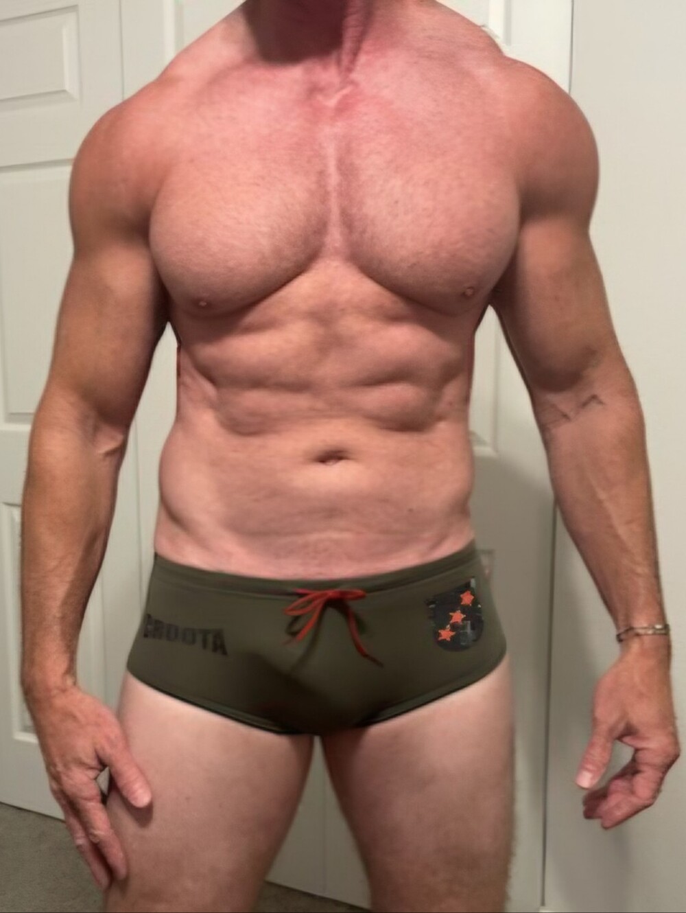 Men's Olive Green Swim Brief with Red Drawstring